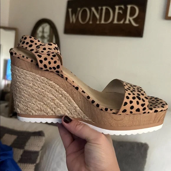Wedge Sandals - Tan Leopard Print Platform Wedges - Picture 2 of 3